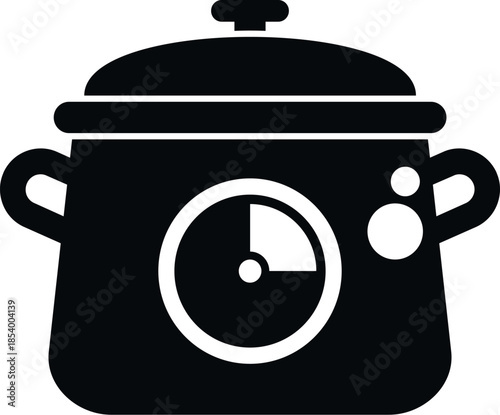 Cooking pot with a timer and boiling bubbles, representing cooking progress