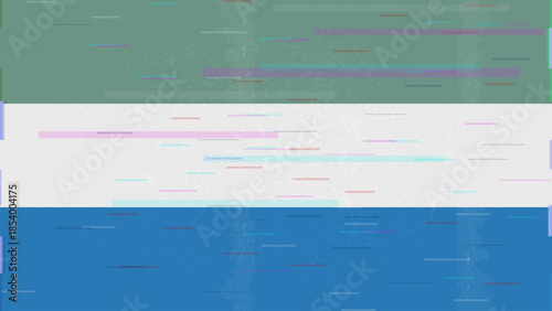 Sierra Leone glitch flag vector, RGB split distortion, digital abstract video frame illustration