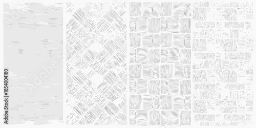 Abstract grayscale sketch showcasing varied linear patterns and textured blocks