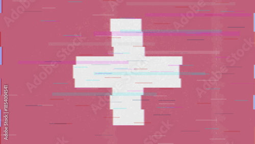 Switzerland glitch flag vector, RGB split distortion, digital abstract video frame illustration