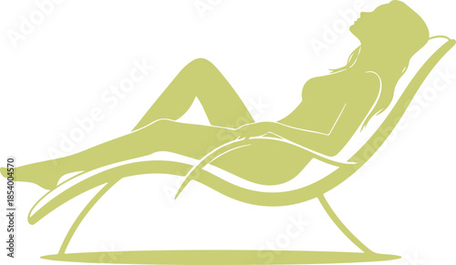 Relaxed woman enjoying leisure time on modern chaise lounge