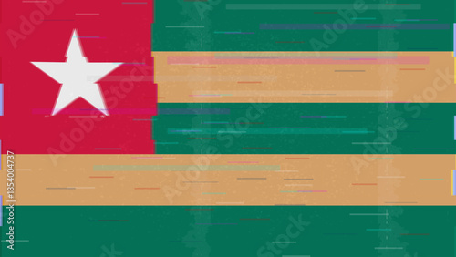 Togo glitch flag vector, RGB split distortion, digital abstract video frame illustration
