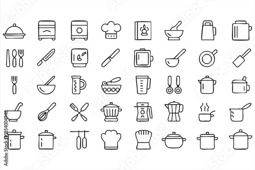 Kitchen Cooking Line Icons for Recipe Apps and Culinary Dashboards