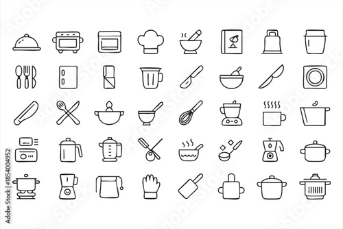 Cooking Utensil Line Icons for Food Blogs and Restaurant Menus