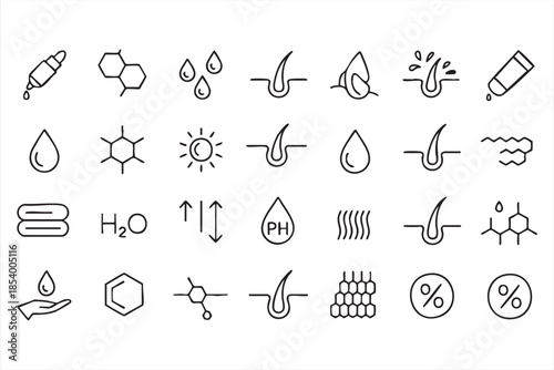 Cosmetic Science Line Icons for Product Development and Branding