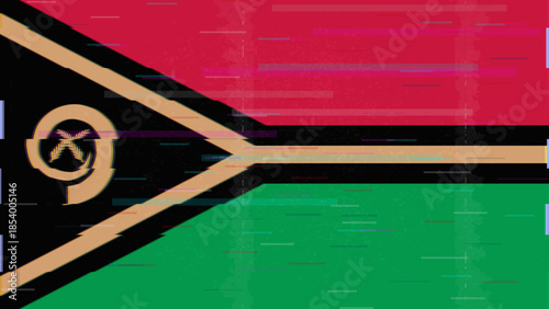 Vanuatu glitch flag vector, RGB split distortion, digital abstract video frame illustration