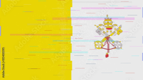 Vatican glitch flag vector, RGB split distortion, digital abstract video frame illustration