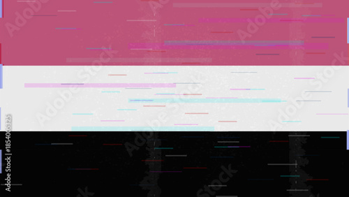 Yemen glitch flag vector, RGB split distortion, digital abstract video frame illustration