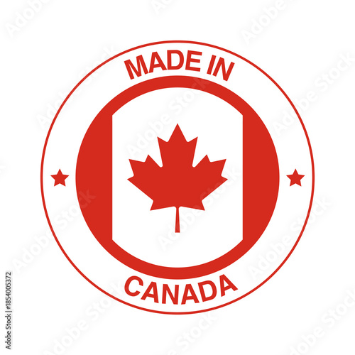 Made in Canada Badge with Maple Leaf in Circle Emblem and Stars. Canada Pride Badge with Bold Typography in Circle
