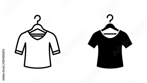 Simple Outline and Glyph T-Shirt Icons with Hangers