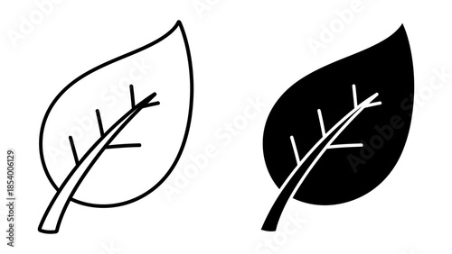 Nature Leaf Outline and Silhouette Icon Design on White Background