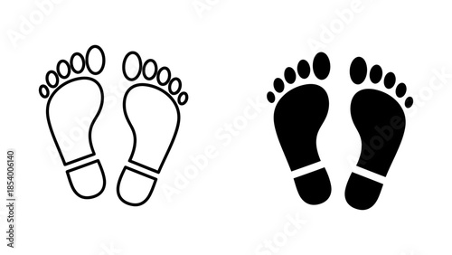 Vector Footprint Icons: Black Solid and Outline Human Foot Traces