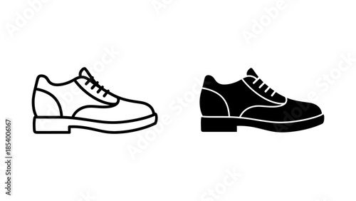 Black Outline and Solid Footwear Icons on Clean White Background