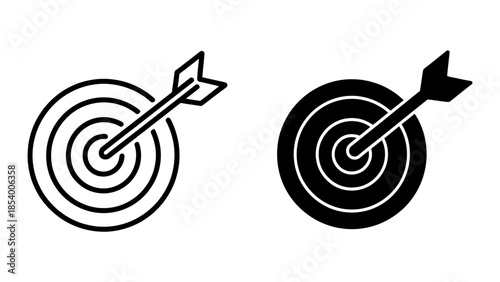Black and White Dartboard Icons with Arrow