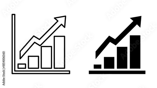 Line and Solid Bar Chart Growth Icons on White