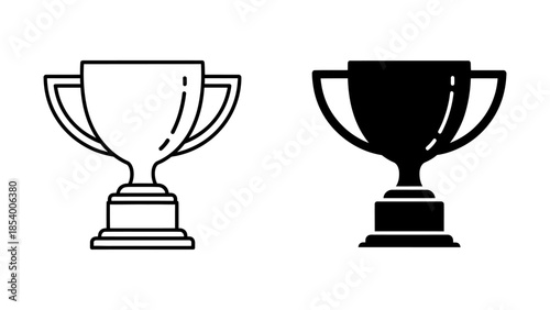 Trophy Icons: Outline and Solid Silhouette on White