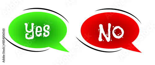Chat bubbles. Speech bubble icons displaying the words “Yes” and “No” for decision or choice concept.