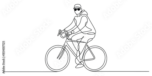 Cyclist riding bicycle continuous line art drawing