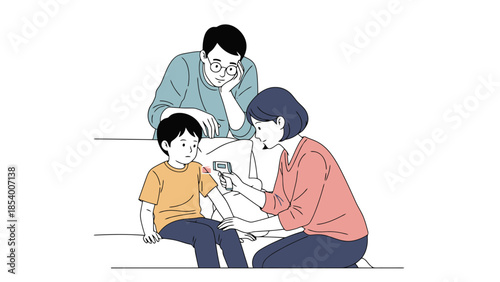 Parent Checking Child s Temperature with Digital Thermometer Family Healthcare Routine Home Medical Check