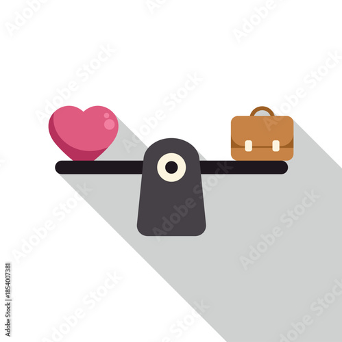 Heart and briefcase balancing on a scale representing work life priorities
