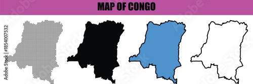 DR Congo Map Silhouette with Modern Line Art and Dotted Pattern, Minimalist Democratic Republic of the Congo Outline Vector Illustration. High-Quality Vector Art for Minimalist Graphic Design.