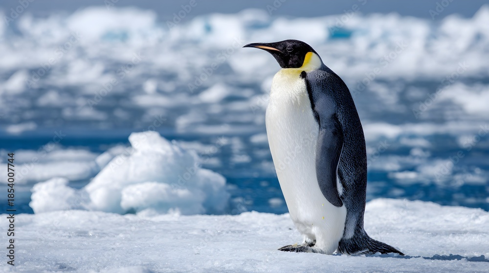 Fototapeta premium Majestic emperor penguin standing proudly on an icy Antarctic landscape