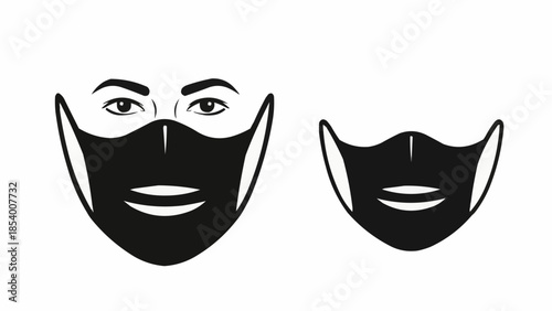 Black and white illustration of two face masks.