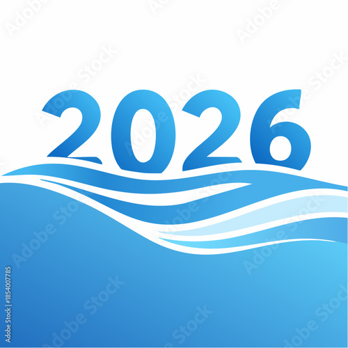 Modern blue wave design with 2026 text for futuristic concepts