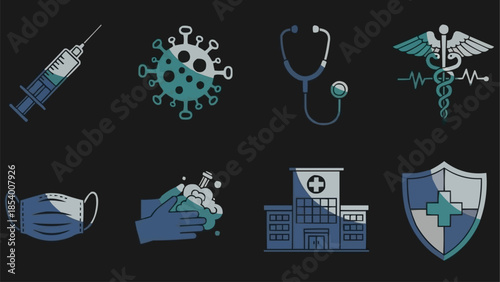 Medical Icons Representing Healthcare and Disease Prevention.