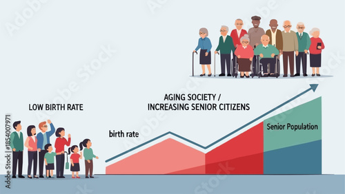 Aging society and increasing senior citizens due to low birth rate.