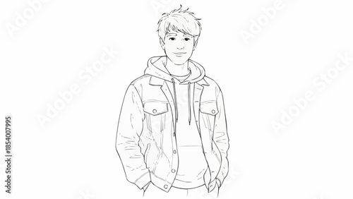 Young Man Wearing Hoodie and Jacket.