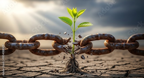 Growth and Resilience - A Plant Breaking Free from Chains.