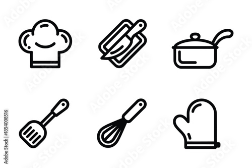 Kitchen Utensils and Cooking Equipment Outline Icon Set