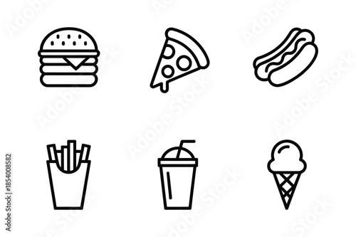 Fast Food and Snack Menu Items Outline Icon Set