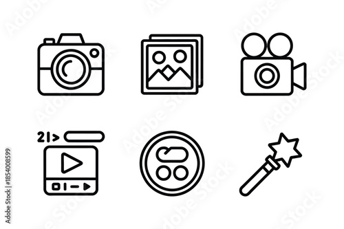 Photography and Multimedia Digital Content Editing Icon Set