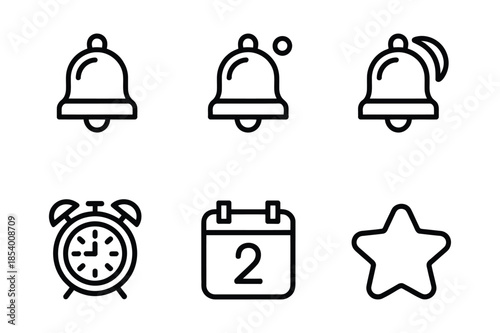 Notification Alert and Time Management Outline Icon Set