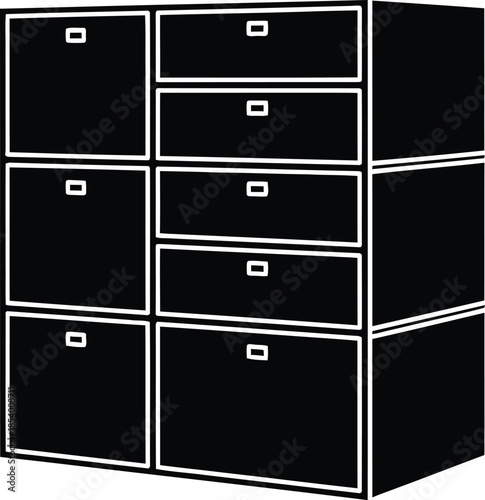A black and white icon illustration of a modular storage cabinet unit