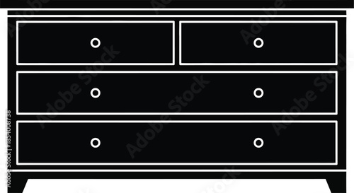 Black and white silhouette icon of a four drawer chest of drawers