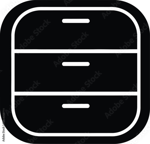 Black filing cabinet icon with three drawers for office and document storage