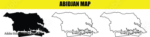 Abidjan map cote d'ivoire outline filled silhouette vector illustration for cartography and design