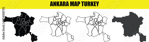 Ankara map turkey administrative divisions outline filled silhouette dotted vector illustration