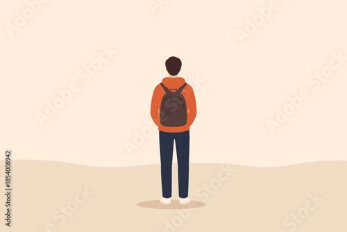 Back view of person with backpack in minimal style