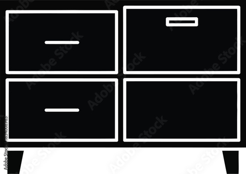 A simple black and white silhouette of a four-drawer storage cabinet or chest of drawers.