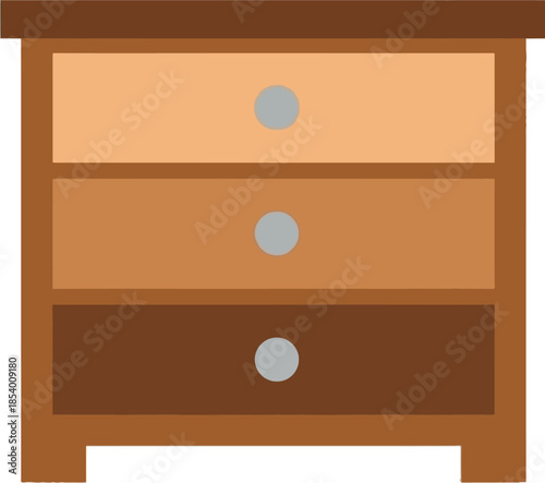 Flat design illustration of a small wooden chest of drawers with three drawers in different shades of brown