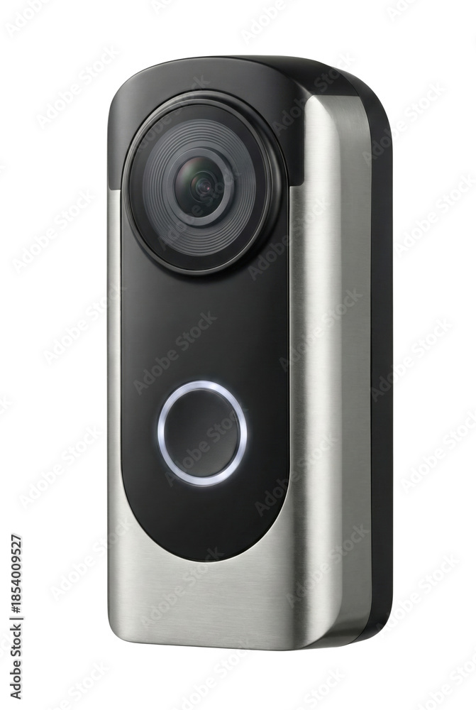 Fototapeta premium Smart video doorbell camera with button. Home security device.