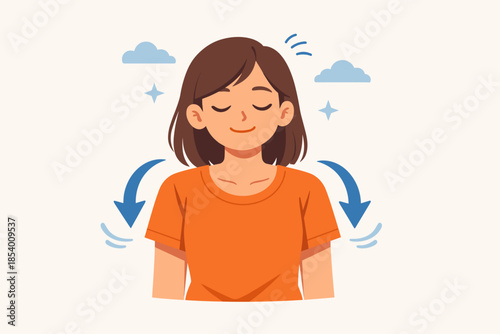 Young woman practicing relaxation with deep breathing