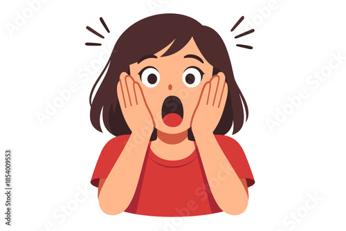 Surprised cartoon character with open mouth and hands on cheeks