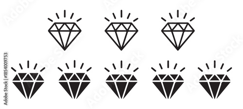 Large collection of black diamond icons and line art symbols on a white background for various uses