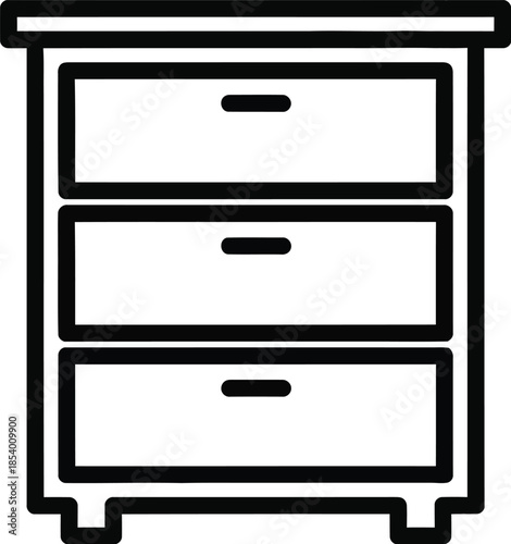 A simple line icon illustration of a three-drawer cabinet or chest of drawers