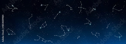 Astrology and horoscope. Universe background with set of famous constellations, panorama